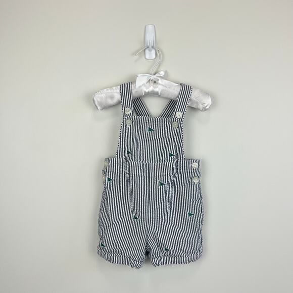 Ralph Lauren Seersucker Striped Flag Shortall Romper 6 Months - Picture 1 of 7
